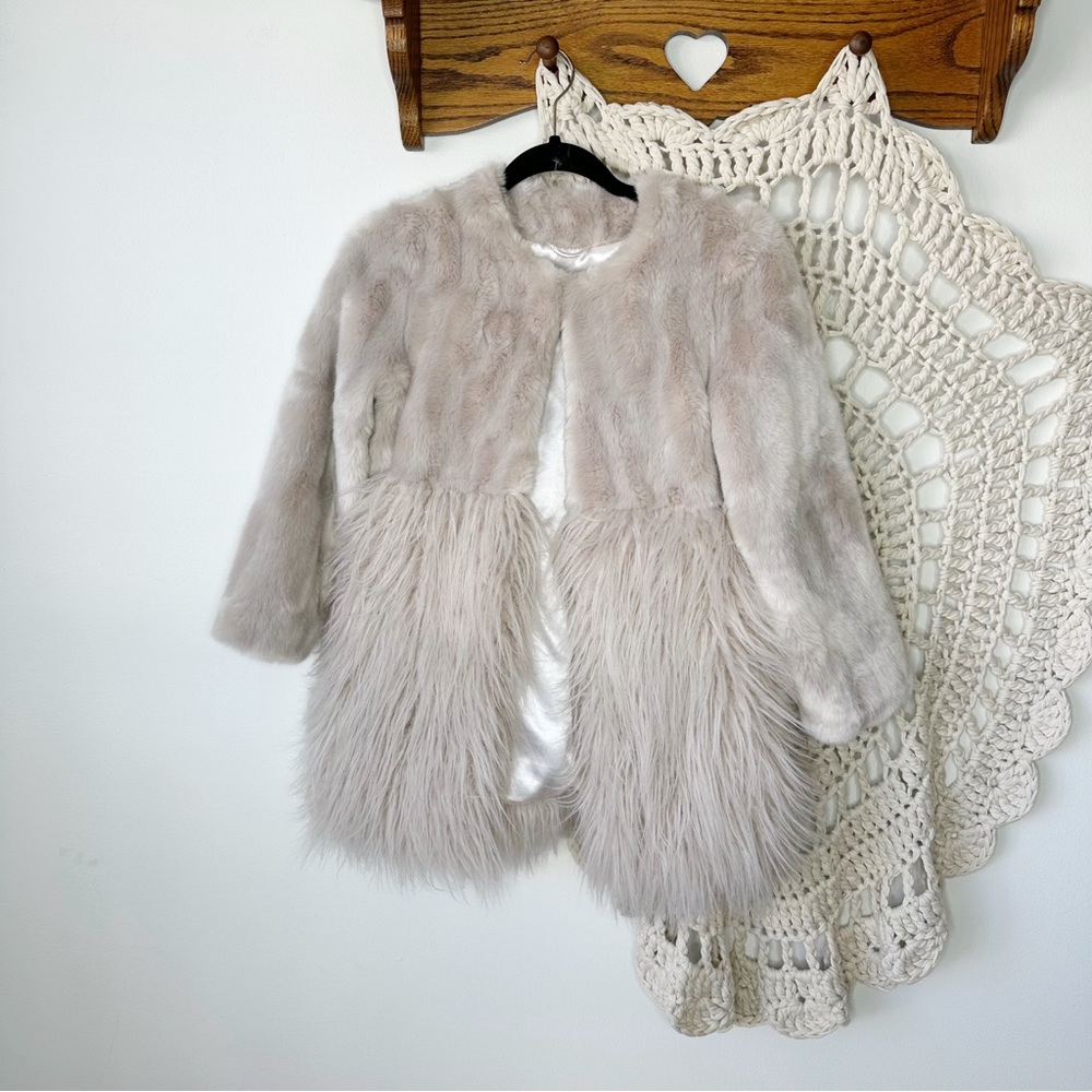 Fabulous Furs Light Taupe Faux Fur Coat with Flared Hem